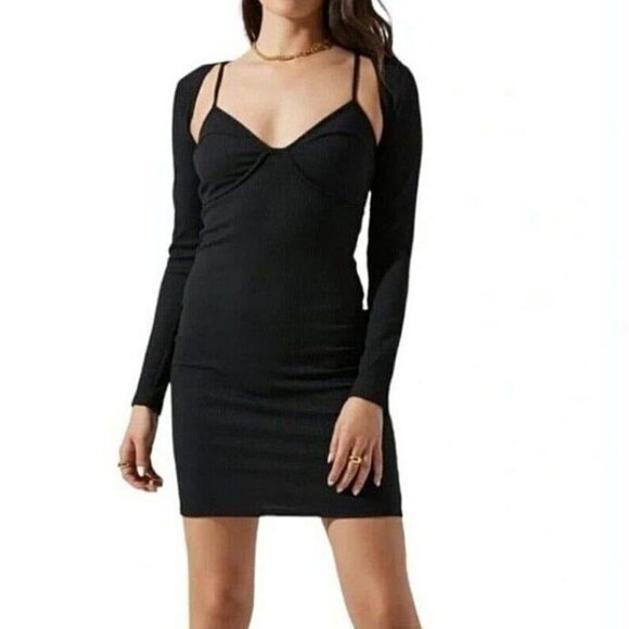 NEW! Astr The Label Womens Bustier Dress Shrug Set Black Ribbed Size XS - Picture 1 of 10